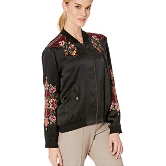 Johnny Was Nepal Bomber Silk Floral Jacket Black - Picture 5 of 13